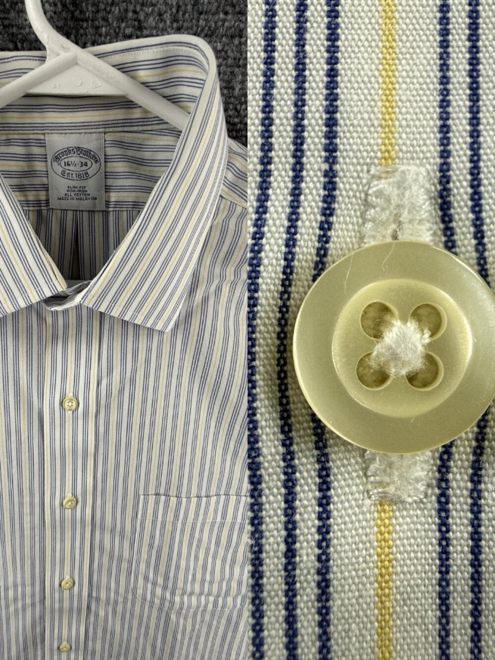 Brooks Brothers Blue White Striped 16.5 34 Slim Cotton Non-Iron Button Up Shirt
